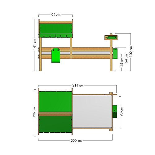 WICKEY Cama infantil CrAzY Buddy Cama individual 90x200 Cama aventuras con techo y somier de madera, verde manzana