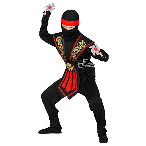 WIDMANN Disfraz infantil de ninja con juego de armas, negro y rojo, luchador, guerrero, japonés, fiesta temática, carnaval