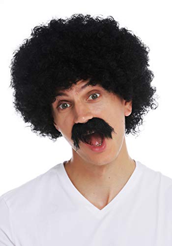 WIG ME UP- 2018553-P103 Peluca Bigote Set Hombres Carnaval rizos crespos voluminosos Afro los años 70 Negro