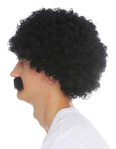 WIG ME UP- 2018553-P103 Peluca Bigote Set Hombres Carnaval rizos crespos voluminosos Afro los años 70 Negro