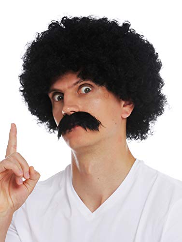 WIG ME UP- 2018553-P103 Peluca Bigote Set Hombres Carnaval rizos crespos voluminosos Afro los años 70 Negro