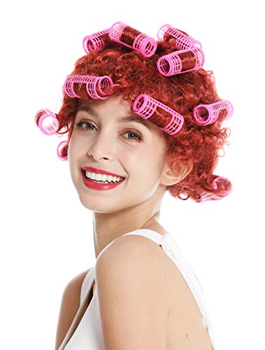 WIG ME UP- 4204-P350 Carnaval Halloween Peluca Mujer ama de casa rulos Rojo cobrizo Trashy Drag Queen