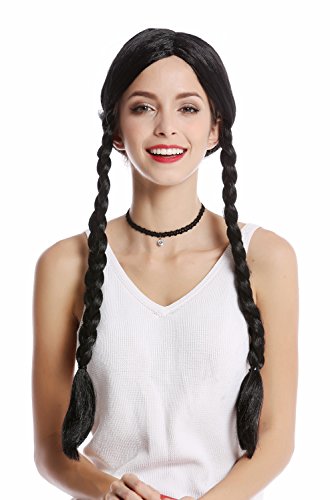 WIG ME UP- 90835-ZA103 Peluca Mujer Halloween Carnaval Negro Trenzas Trenzado Raya Medio Lolita Colegiala