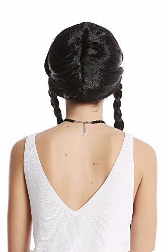 WIG ME UP- 90835-ZA103 Peluca Mujer Halloween Carnaval Negro Trenzas Trenzado Raya Medio Lolita Colegiala