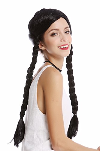 WIG ME UP- 90835-ZA103 Peluca Mujer Halloween Carnaval Negro Trenzas Trenzado Raya Medio Lolita Colegiala