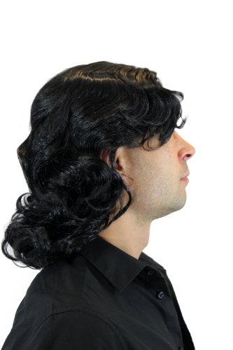 WIG ME UP - Peluca Negro Hombres Mujeres Gigolo años 70 Popstar Bailarín Playboy 3750-P103(J037)