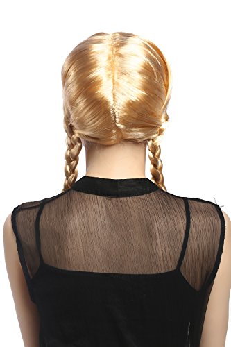 WIG ME UP- XR-008-P02 Peluca Mujeres Carnaval Cosplay Larga Trenzas con Cintas Trenzadas Flequillo Colegiala Lolita Rubia Rubio de Oro 60 cm