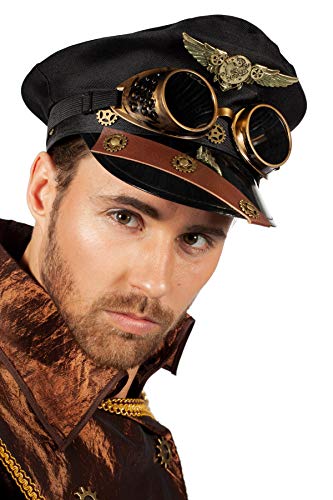 Wilbers & Wilbers Gorra Steampunk con visera de piloto con emblema de Google, engranajes, uniforme, gorra, sombrero, accesorio para disfraz