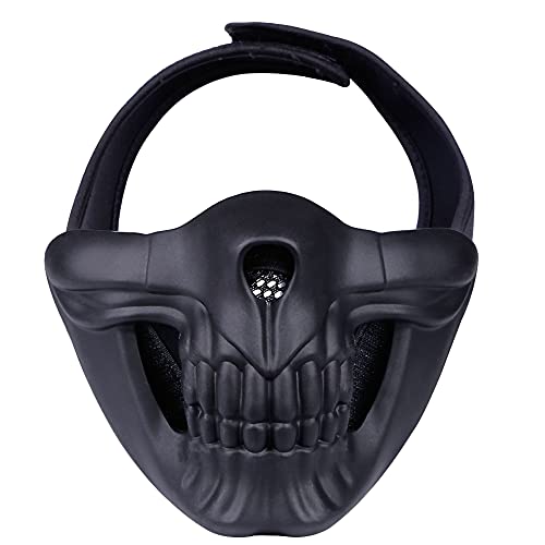 WISEONUS Máscara Táctica Airsoft Paintball Máscara de Media Cara Protectora Skull Mask para BB Gun Shooting CS Juego Halloween Cosplay (Negro)