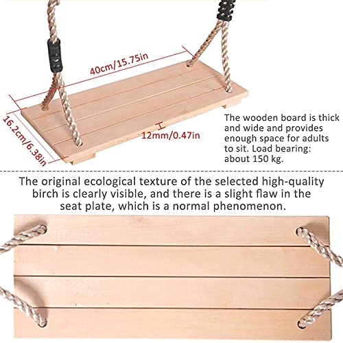 WLGQ Asiento de Madera para Columpio de jardín, para niños, niños, Adultos, Columpio de árbol con Cuerda Ajustable en Altura, Silla de Columpio de Madera para Interiores y Exteriores