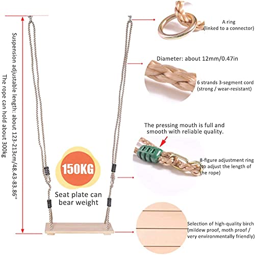 WLGQ Asiento de Madera para Columpio de jardín, para niños, niños, Adultos, Columpio de árbol con Cuerda Ajustable en Altura, Silla de Columpio de Madera para Interiores y Exteriores