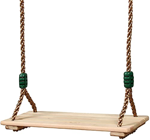 WLGQ Asiento de Madera para Columpio de jardín, para niños, niños, Adultos, Columpio de árbol con Cuerda Ajustable en Altura, Silla de Columpio de Madera para Interiores y Exteriores