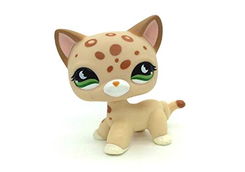 WooMax Tienda de Mascotas Littlest LPSs Toy Cat Leopard Cheetah Tan con Manchas Naranjas Ojos Verdes con 4 Piezas de Repuesto Cumplea