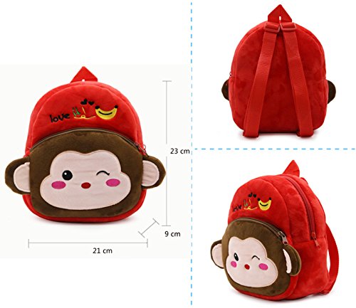 WSLCN Mini Sac à Dos Enfant Petit Sac à Dos en Peluche Bébé Cartoon Cartable 3D Maternelle Adorable Backpack Ecole Zippé Sac à Dos Loisir Multi-Poches Mignon Préscolaire Peluche Cartable Ecole Singe