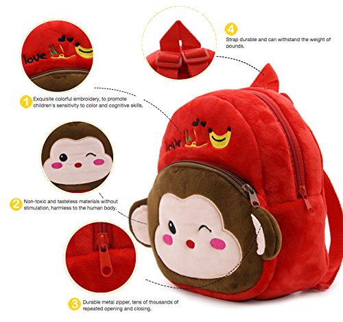 WSLCN Mini Sac à Dos Enfant Petit Sac à Dos en Peluche Bébé Cartoon Cartable 3D Maternelle Adorable Backpack Ecole Zippé Sac à Dos Loisir Multi-Poches Mignon Préscolaire Peluche Cartable Ecole Singe