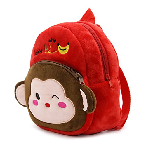 WSLCN Mini Sac à Dos Enfant Petit Sac à Dos en Peluche Bébé Cartoon Cartable 3D Maternelle Adorable Backpack Ecole Zippé Sac à Dos Loisir Multi-Poches Mignon Préscolaire Peluche Cartable Ecole Singe