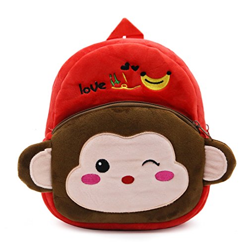 WSLCN Mini Sac à Dos Enfant Petit Sac à Dos en Peluche Bébé Cartoon Cartable 3D Maternelle Adorable Backpack Ecole Zippé Sac à Dos Loisir Multi-Poches Mignon Préscolaire Peluche Cartable Ecole Singe