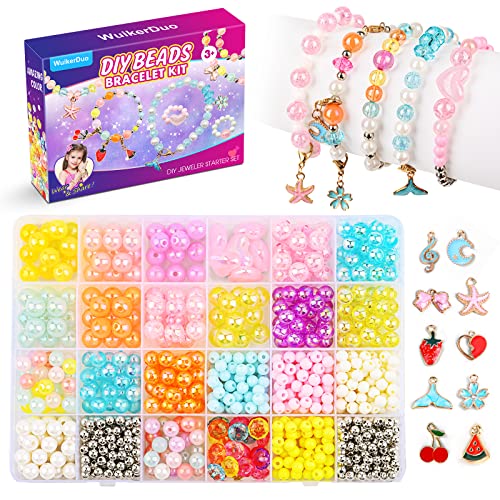 WuikerDuo abalorios para enhebrar, juegos de joyas de abalorios brillantes, hacer pulseras, collares, juego de manualidades para niñas y niños