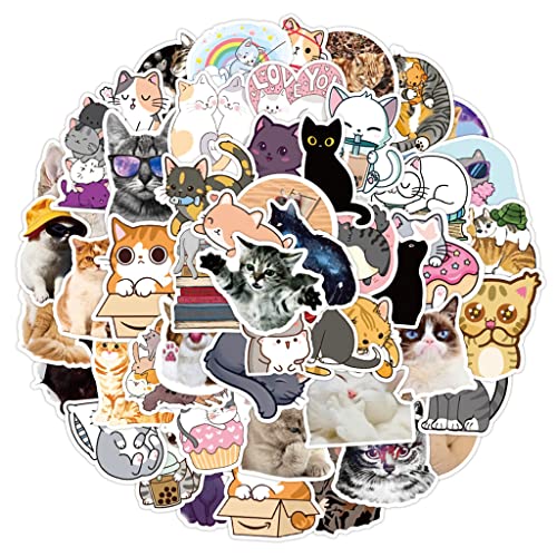 Wusuowei 50 Kit de Pegatinas Personalizadas con Animales y Gatos Impermeables para álbum de Recortes Diario Piano Parachoques Bicicleta Grafiti Pegatinas Divertidas de Gatitos para portátiles