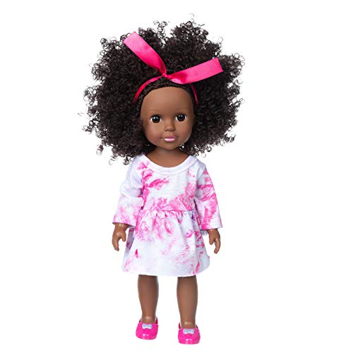 XAJ Muñeca de simulación para bebé, 35 cm, de Vinilo, Impermeable, Realista, Suave, Piel Negra, para niños, educación temprana,Lindo Cabello Rizado Regalos para niños muñeco Bebe