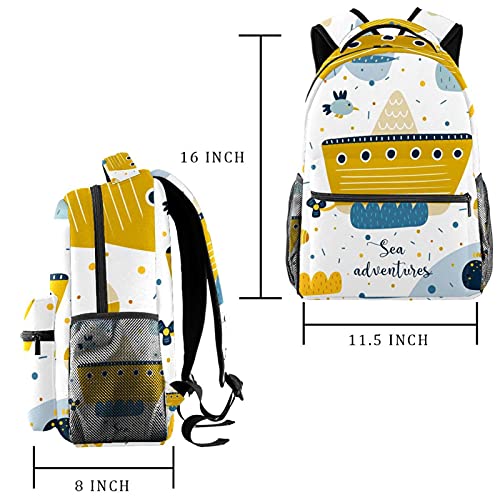 XiangHeFu Mochila pequeña para niñas niño al aire libre a pie bolsa de viaje mochila escolar Barco de vapor dibujado a mano Mochila estampada