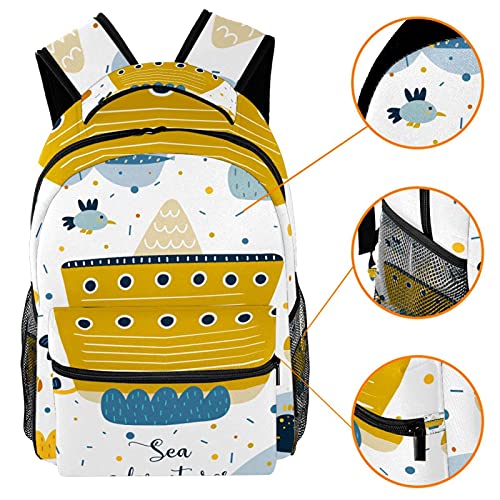 XiangHeFu Mochila pequeña para niñas niño al aire libre a pie bolsa de viaje mochila escolar Barco de vapor dibujado a mano Mochila estampada