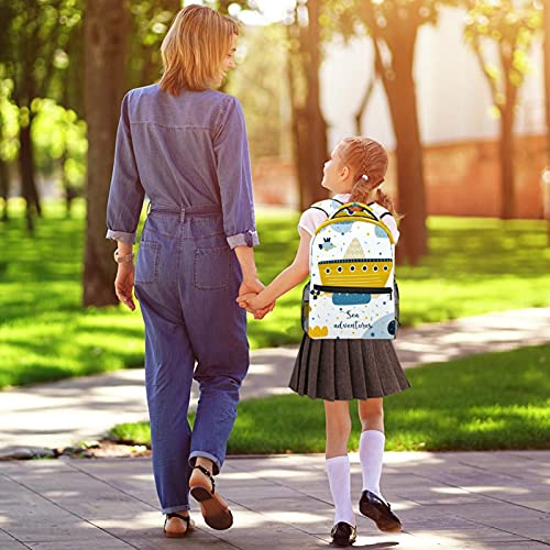 XiangHeFu Mochila pequeña para niñas niño al aire libre a pie bolsa de viaje mochila escolar Barco de vapor dibujado a mano Mochila estampada