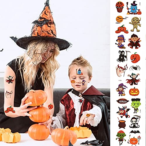 Xingsky Tatuajes Temporales Niños, Tatuajes Temporales Niños Halloween, Halloween Pegatinas Tatuajes, Calabaza Murciélago Araña Maquillaje Fiesta Dibujos Animados Tatuaje (20 hojas)