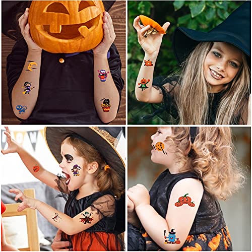 Xingsky Tatuajes Temporales Niños, Tatuajes Temporales Niños Halloween, Halloween Pegatinas Tatuajes, Calabaza Murciélago Araña Maquillaje Fiesta Dibujos Animados Tatuaje (20 hojas)