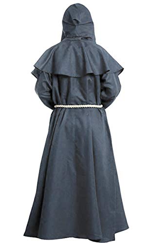 Xinlong Disfraz de monje de bruja para hombre, disfraz medieval renacentista con capucha (XL, gris)