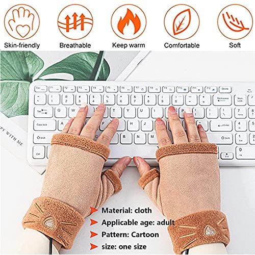 XUANX Guantes Calefactores Eléctricos para Hombres Y Mujeres, Bonitos Guantes Calefactores Sin Dedos, Calentador De Manos, Guantes Calefactores Tejidos De Dibujos Animados Cálidos De,B