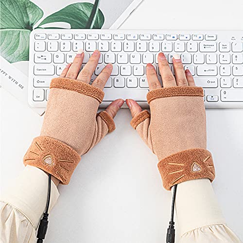 XUANX Guantes Calefactores Eléctricos para Hombres Y Mujeres, Bonitos Guantes Calefactores Sin Dedos, Calentador De Manos, Guantes Calefactores Tejidos De Dibujos Animados Cálidos De,B