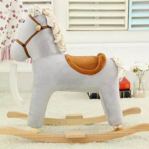 Y-Yaoyi Caballo balancín de Madera para bebé de 1 a 3 años, pequeño balancín de bebé, Peluche Caballo marrón/Azul Mecedora Juguetes,A