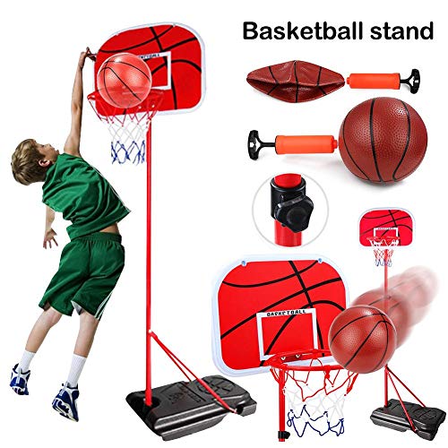 Yajun Canasta Aro De Baloncesto Ajustable con Soporte Mini Juego De Tiro Interior Portátil con Inflador para Niños De 3-6-8 Años,1.7m