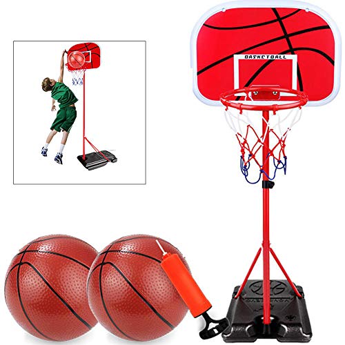 Yajun Canasta Aro De Baloncesto Ajustable con Soporte Mini Juego De Tiro Interior Portátil con Inflador para Niños De 3-6-8 Años,1.7m