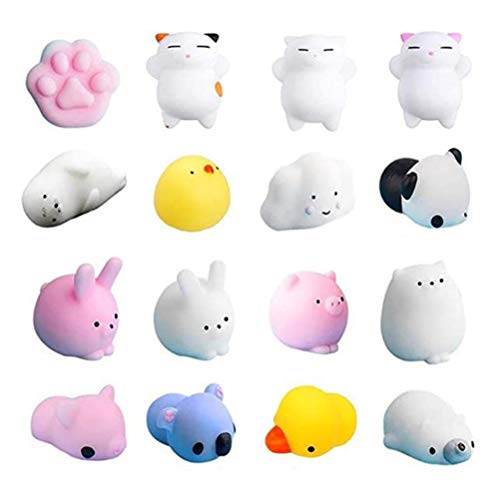 Yakiki Squishy Kawaii (Paquete de 16) | Tiernos squishies de Animales Que recuperan su Forma Lentamente | Gatos, Panda, Cerdos, Conejos | Divertidos, Coloridos, de Silicona no tóxica