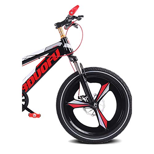 YAOXI Bicicleta De Montaña Bicicleta con Suspensión De Horquilla, Marco Hecho De Acero Al Carbono Individual Velocidad Bicicleta para Niños Mango Antideslizante MTB Bicicleta,Black/Red,20Inch