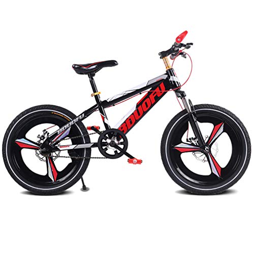 YAOXI Bicicleta De Montaña Bicicleta con Suspensión De Horquilla, Marco Hecho De Acero Al Carbono Individual Velocidad Bicicleta para Niños Mango Antideslizante MTB Bicicleta,Black/Red,20Inch