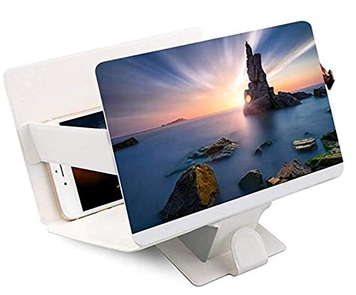 YCX Teléfono móvil 3D de vídeo HD de Pantalla Universal Amplificador Lupa de pie Soporte Holder, Pantalla del móvil de Alta definición HD Amplificador de Protección para los Ojos,Blanco