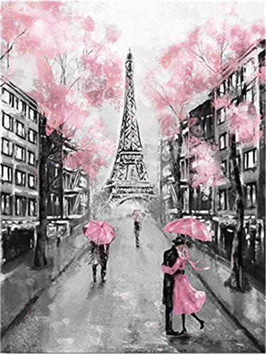 YEESAM ART Novedades, pintura por números, para adultos, niños, romántica Torre Eiffel, vista de la calle, 40 x 50 cm, lienzo de lino, pintura al óleo, regalo de Navidad