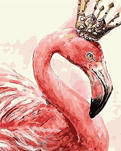 YEESAM ART Novedoso cuadro por números para adultos y niños, flamencos, corona rosa, pájaros, lona de lino, 16 x 20 pulgadas, pintura al óleo, regalo de Navidad