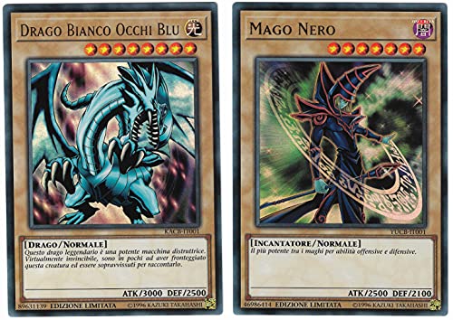 YGO - Dragón blanco con ojos azules - Ultra rara - KACB-IT001 y mago negro - Ultra rara - YUCB-IT001 1st Edition (Italia)