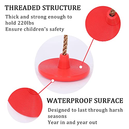 YIHATA Cuerda de Escalada para Columpio de árbol, Cuerda de 200 cm con Asiento de Columpio de Disco de 30 cm, Accesorios de Patio para niños, Columpio de Patio Trasero de árbol al Aire Libre (Rojo)