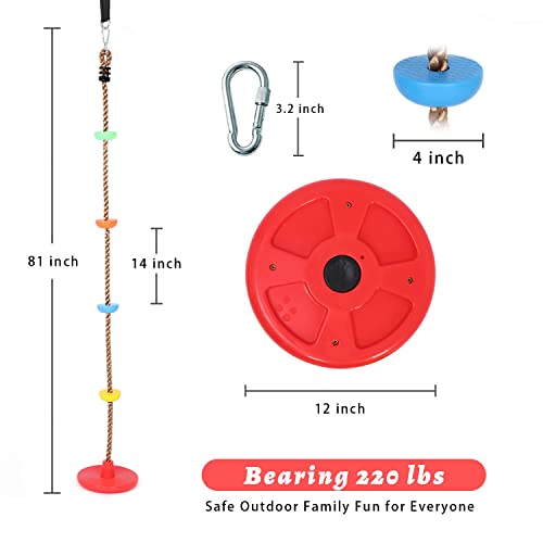 YIHATA Cuerda de Escalada para Columpio de árbol, Cuerda de 200 cm con Asiento de Columpio de Disco de 30 cm, Accesorios de Patio para niños, Columpio de Patio Trasero de árbol al Aire Libre (Rojo)