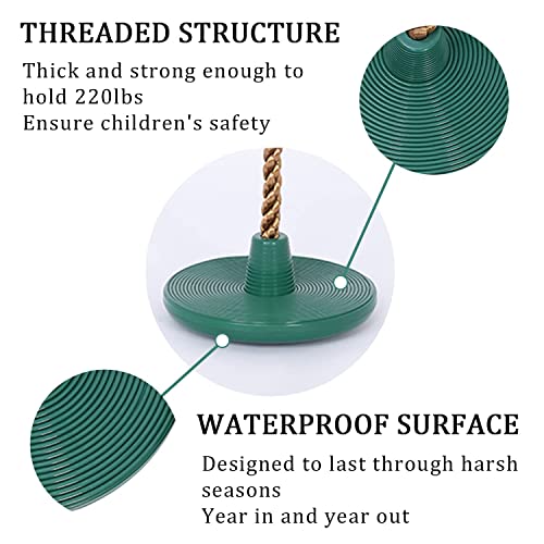 YIHATA Cuerda de Escalada para Columpio de árbol, Cuerda de 200 cm con Asiento de Columpio de Disco de 30 cm, Accesorios de Patio para niños, Columpio de Patio Trasero de árbol al Aire Libre (Verde)