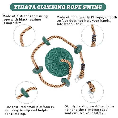 YIHATA Cuerda de Escalada para Columpio de árbol, Cuerda de 200 cm con Asiento de Columpio de Disco de 30 cm, Accesorios de Patio para niños, Columpio de Patio Trasero de árbol al Aire Libre (Verde)