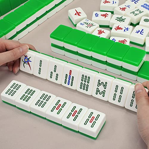 YNSHOP Inicio Mahjong Verde Traje De Mahjong Juego De Mesa Mahjong para Frotar Las Manos 144 Fichas De Mahjong Juegos Casuales Caja De Madera (Color : Green, Size : 39#)