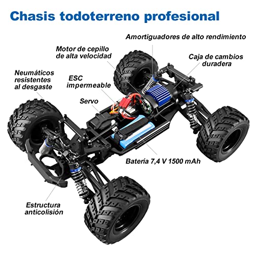 YONCHER YC300 Coche Teledirigido Adulto, 1/12 Grande 45+Km/h Coche Teledirigido Todoterreno para Niños, Radiocontrol Coche 4x4, 4WD Offroad RC Crawler