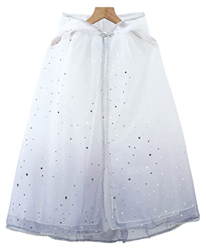 YOSICIL Capa Disfraz Niña Capa Elsa Frozen Transparente Tul Capa Princesa Niña Lentejuelas Para Vestido de Fiesta Carnaval Cosplay Cumpleaños Navidad, con capucha