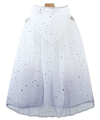 YOSICIL Capa Disfraz Niña Capa Elsa Frozen Transparente Tul Capa Princesa Niña Lentejuelas Para Vestido de Fiesta Carnaval Cosplay Cumpleaños Navidad, con capucha